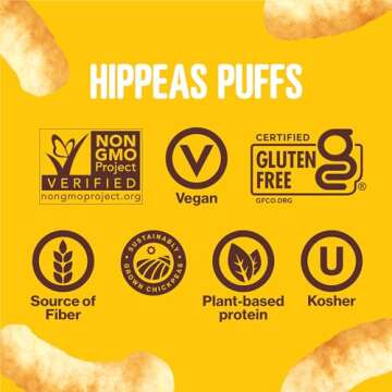 Hippeas Chickpea Puffs, Variety Pack: Vegan White Cheddar, Nacho Vibes, Barbecue, Sriracha, 0.8 Ounce (Pack of 18), 3g Protein, 2g Fiber, Vegan, Gluten-Free, Crunchy, Plant Protein Snacks