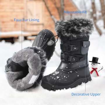 DREAM PAIRS Boys Girls Snow Boots Waterproof Outdoor Warm Cozy Anti-Slip Mid Calf Faux Fur Lining Insulated Winter Shoes for Little/Big Kids,Size 9 Toddler,Black,KSNOW