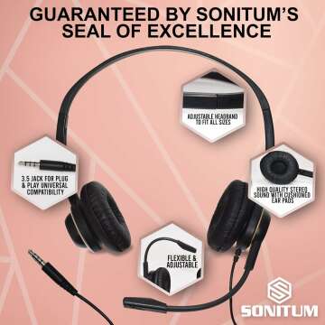 Sonitum Noise Canceling Headset with Microphone