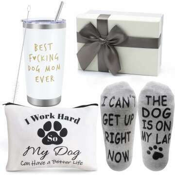 Best Dog Mom Gifts,20 OZ Wine Tumbler Unique Gifts Idea Basket Box with Socks for Veterinarian,Animal Rescue or Vet Tech,Makeup Bag Dog Lover Funny Gifts for Women,Gag Gifts for New Puppy Baby Owners