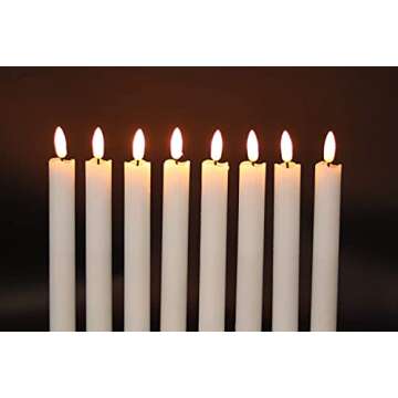 GenSwin Flameless White Taper Candles Flickering with 10-Key Remote, Battery Operated Led Warm 3D Wick Light Window Candles Real Wax Pack of 6, Christmas Home Wedding Decor(0.78 X 9.64 Inch)