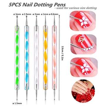 FULINJOY 5PCS Dotting Pens with 3 PCS Nail Painting Brushes, Nail Art Design Tools