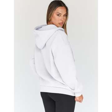 Trendy Queen Womens Zip Up Hoodies Oversized Sweatshirts Fall Fashion Outfits Sweaters Casual Jackets 2024 Winter Clothes White S