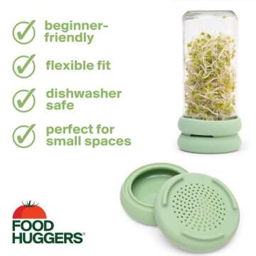 Food Huggers Sprout Huggers | Silicone Sprouting Lids | Fits Any Jar | No Rust, No Mess | Sprouting Mason Jar Kit | Grow Sprouts Indoors| Urban Garden | Easy Germination Broccoli Alfalfa Bean Sprouts