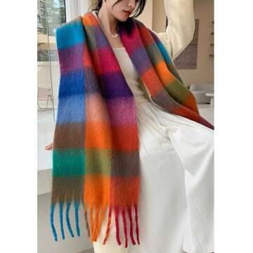 Wander Agio Winter Women Warm Scarves - Thick Colorful Plaid Shawl