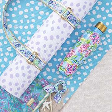 Lilly Pulitzer Women's Yoga Exercise/Fitness Mat with Travel Carrying Strap, Blue and White Polka Dot, Aqua La Vista