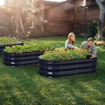 Winpull Raised Garden Bed Kit, 4x2x1 ft Large Galvanized Raised Garden Beds Outdoor Planter Box with Safety Edging and Gloves, Metal Raised Beds for Gardening Vegetables Fruits and Flowers (Navy Blue)