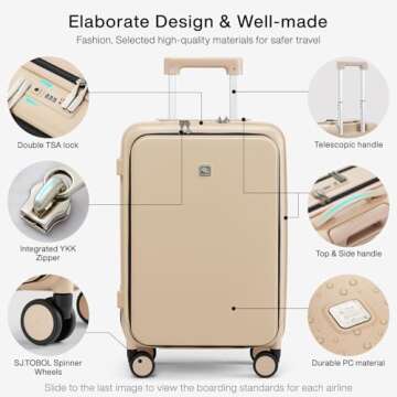 Hanke Grace Suitcases with Wheels Hardshell Carry On Luggage Airline Approved, 20 Inch Travel Suitcase Lightweight Tsa Luggage for Short Business Trips, Cuban Sand.