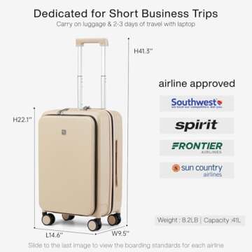 Hanke Grace Suitcases with Wheels Hardshell Carry On Luggage Airline Approved, 20 Inch Travel Suitcase Lightweight Tsa Luggage for Short Business Trips, Cuban Sand.