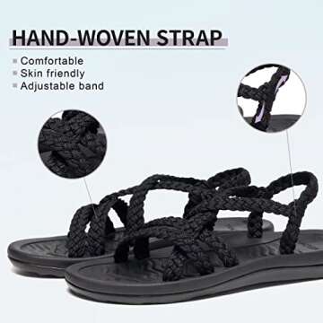 MEGNYA Women's Comfortable Hiking Sandals with Arch Support, Cushion Sandals with Adjustable Straps, Soft Outdoor Walking Sandals for Camping Travel Shopping Black Size 7