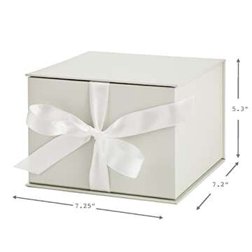 Hallmark Medium Gift Box with Lid and Shredded Paper Fill (Grey White 7 inch Box) for Weddings, Bridal Showers, Graduations, Birthdays, Bridesmaids Gifts, All Occasion