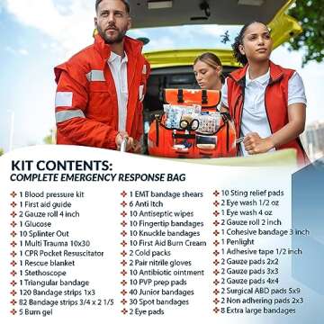 MFASCO First Aid Kit - Fully Stocked Portable Reflective Bag - First Responder Emergency Response Kit - for Natural Disaster Preparedness - Customizable Storage - Includes 415 Pcs First Aid Supplies