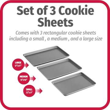 GoodCook Everyday Nonstick Carbon Steel Baking Sheet Set, 3 Pack – Small 13” x 9”, Medium 15” x 10”, Large 17” x 11” – Carbon Steel Cooking Pans, Cookie Sheet Bakeware Set