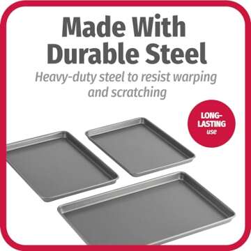 GoodCook Everyday Nonstick Carbon Steel Baking Sheet Set, 3 Pack – Small 13” x 9”, Medium 15” x 10”, Large 17” x 11” – Carbon Steel Cooking Pans, Cookie Sheet Bakeware Set