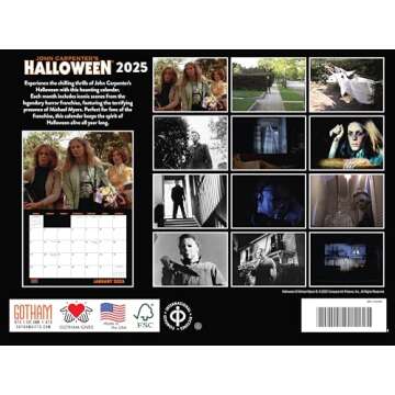 Halloween Calendar 2025 Horror Movie by John Carpenters Monthly Wall Calender 12 Month | American Made In The USA