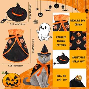 2 Sets Halloween Pet Costume Includes Pumpkin Witch Cape Witch Cloak Wizard Hats Cat Wizard Costume Cat Halloween Apparel Accessories for Kitten Puppy Halloween Party Cosplay (Stylish Style)