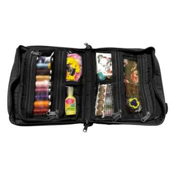 Yazzii Oval Craft Organizer Bag - Portable Organizer - Arts & Crafts Storage Bag Organizer - Multipurpose Storage Organizer for Quilting, Needlework, Knitting, Sewing, Applique & Jewelry Black