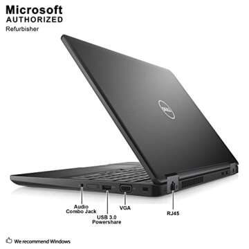 Dell Latitude 5580 HD 15.6 Inch Business Laptop Notebook PC (Intel Core i5-6300U, 8GB Ram, 256GB SSD, Camera, WiFi, HDMI, Type C Port) Win 10 Pro with Numeric Keyboard (Renewed)