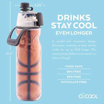 O2COOL 2-in-1 Mist and Sip Function with No Leak Pull Top Spout Sports Water Bottle - 20 oz (Basketball)