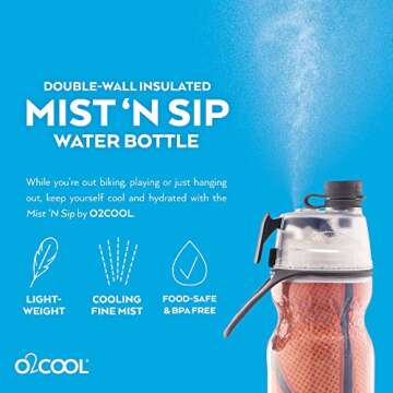 O2COOL 2-in-1 Mist and Sip Function with No Leak Pull Top Spout Sports Water Bottle - 20 oz (Basketball)