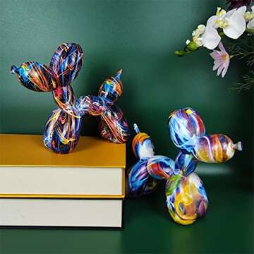 IDORTYBB Balloon Dog Sculpture Animal Statues Art Figurines Home Decorations for Living Room Book Shelves TV Bar Cabinets Desk Decor Table Centerpieces Ornaments (B - Flame)