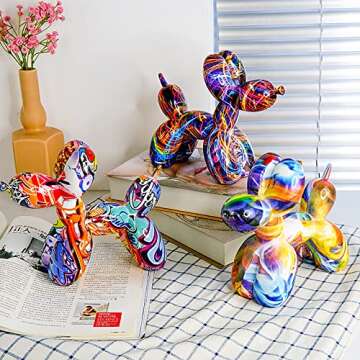 IDORTYBB Balloon Dog Sculpture Animal Statues Art Figurines Home Decorations for Living Room Book Shelves TV Bar Cabinets Desk Decor Table Centerpieces Ornaments (B - Flame)