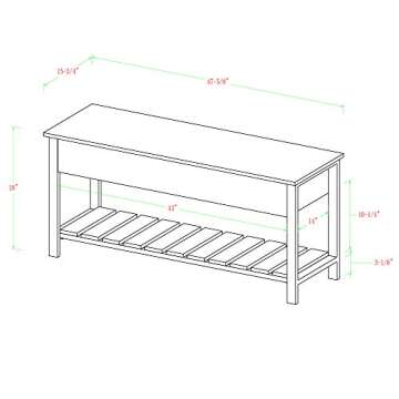 Home Accent Furnishings New 48 Inch Open Top Storage Bench with Shoe Shelf and Barnwood Finish