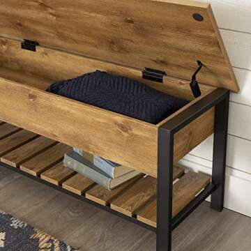 Home Accent Furnishings New 48 Inch Open Top Storage Bench with Shoe Shelf and Barnwood Finish