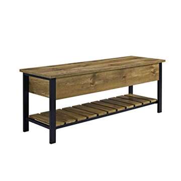 Home Accent Furnishings New 48 Inch Open Top Storage Bench with Shoe Shelf and Barnwood Finish