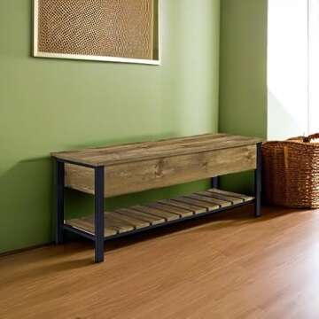 Home Accent Furnishings New 48 Inch Open Top Storage Bench with Shoe Shelf and Barnwood Finish