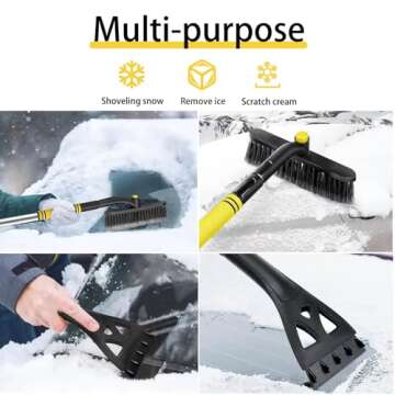 Pastaus Ice Scrapers for Car Windshield 32“ Snow Brush for Car with Ice Scraper Telescoping Handle and 360° Rotating Brush Head, Winter Car Accessories for Cars Trucks and SUVs - Yellow