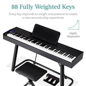 Best Choice Products 88-Key Weighted Full Size Digital Piano, Electronic Keyboard Set for All Experience Levels w/U-Stand, 3 Sustain Pedal Unit, Stool, Keyboard Cover, 2 Headphone Jacks