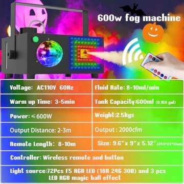 IMONE 2 in 1 Horizontal,Vertical Fog Machine Halloween with Disco Ball,Smoke Machine Fog 72 Lights in Squar,Fog Machine Outdoor with Remote,Fog Machine Indoor,Fog Machine for Stage Wedding DJ Party