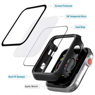 Foamia 2 Pack Case for Apple Watch Screen Protector, Hard PC Case with Tempered Glass Protective Cover Guard Bumper, Slim Apple Watch Cover for iWatch Series 3 2 1 - Black/Black 38mm