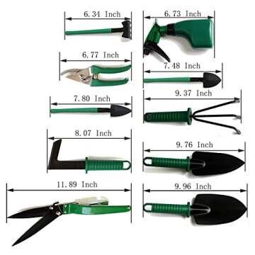 BYUEE Gardening Tool Set, 10 Pieces Garden Hand Tools Gifts for Gardener (GTS - Green)