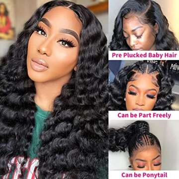 Siyun Show Loose Deep Wave Lace Front Wigs Human Hair 180% Density 13x4 HD Lace Front Wigs Human Hair Pre Plucked Transparent Lace Frontal Wigs Brazilian Virgin Human Hair Natural Color 28 Inch