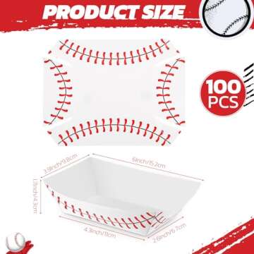 Roshtia 100 Pack 2lb Baseball Party Supplies Paper Food Trays Disposable Serving Tray Nacho Food Boats for Baseball Birthday Decorations(White)