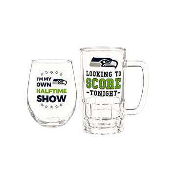 Team Sports America NFL Seattle Seahawks, Stemless 17 OZ Wine Glass & Beer Mug 16 OZ Gift Set with Box | Keeps Drinks Cold | Officially Licensed