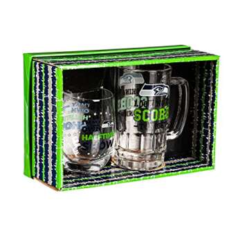 Team Sports America NFL Seattle Seahawks, Stemless 17 OZ Wine Glass & Beer Mug 16 OZ Gift Set with Box | Keeps Drinks Cold | Officially Licensed