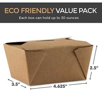 Take Out Food Containers Microwaveable Kraft Brown Take Out Boxes 30 oz (50 Pack) Leak and Grease Resistant Food Containers - Recyclable Lunch Box - To Go Containers for Restaurant, Catering and Party