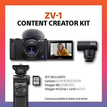 Sony ZV-1 Flip Screen Vlogging Camera for YouTube - Built-in Mic, 4K Video, Touchscreen, Live Streaming, Webcam & Content Creator Kit