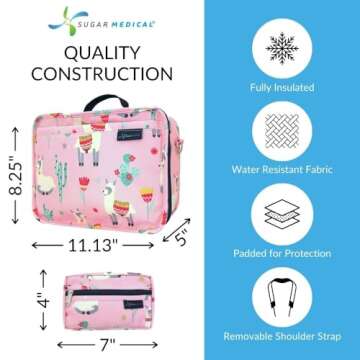 Sugar Medical Insulated Diabetes Travel Bag | Diabetes Supply Case | Diabetic Care Products | Diabetic Supplies Travel Case | Diabetic Supply Bag | Glucose Meter Case| Diabetes Care(Llama)