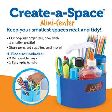 Learning Resources Create-a-Space Storage Mini Center - Blue, Classroom Craft Keeper, Maker Space, Small Space Storage, Teacher Organizer, Home School Accessories, 4 Piece Set