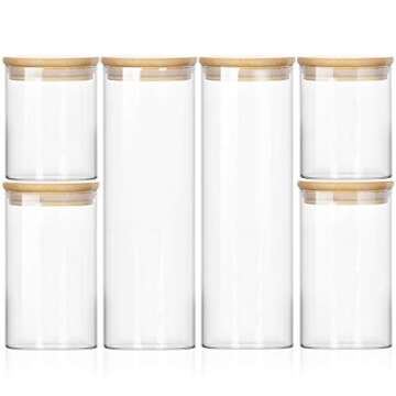 Wennyn Glass Jars for Food Storage, Airtight Glass Food Canisters for Home and Kitchen, BPA Free Containers with Bamboo Lids for Candy, Rice, Coffee, Tea, Cookie, Sugar, Flour, Pasta, Nuts, 6 pack