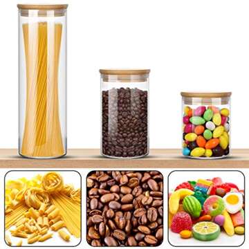 Wennyn Glass Jars for Food Storage, Airtight Glass Food Canisters for Home and Kitchen, BPA Free Containers with Bamboo Lids for Candy, Rice, Coffee, Tea, Cookie, Sugar, Flour, Pasta, Nuts, 6 pack