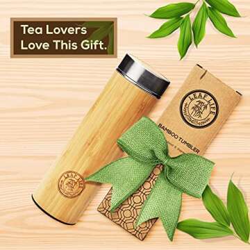 LeafLife Premium Bamboo Tea Bottle for Loose Tea - Tea Infuser Bottle - Tea Gifts - Insulated Water Bottle/Coffee Tumbler/Tea Thermos - Tea Gift Set, Tea Accessories - Tea Tumbler 17oz