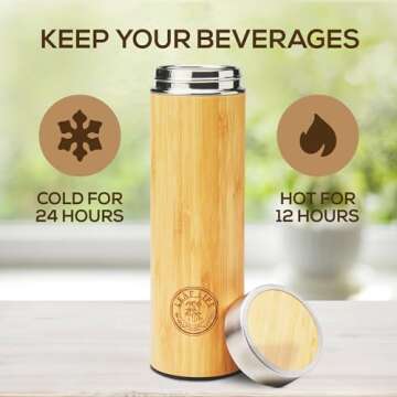 LeafLife Premium Bamboo Tea Bottle for Loose Tea - Tea Infuser Bottle - Tea Gifts - Insulated Water Bottle/Coffee Tumbler/Tea Thermos - Tea Gift Set, Tea Accessories - Tea Tumbler 17oz