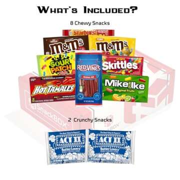 SnackBOX Movie Night Snacks BOX Care Package | Variety Pack (10 Count) | Valentines Day Holiday, Teachers, Back to School, Student, College, Candy, Popcorn, Date Night, Gift Baskets, Student, Birthday, Office, Gift Ideas