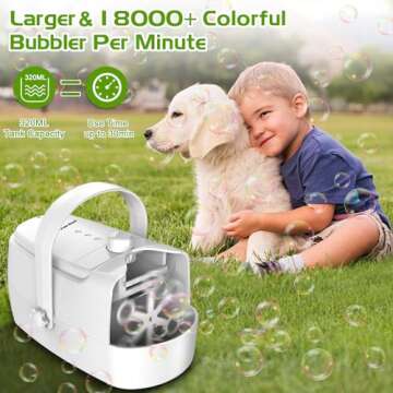 Bubble Machine Durable Automatic Bubble Blower, 18000+ Big Bubbles Per Minute Bubbles for Kids Toddlers Bubble Maker Operated by Plugin or Batteries Bubble Toys for Indoor Outdoor Birthday Party