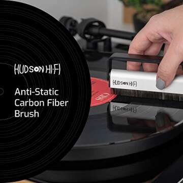 Hudson Hi-Fi Vinyl Record Cleaner Brush - Anti Static Brush for Vinyl Records - Gentle & Effective Record Cleaning Brush w/Carbon Fiber Bristles - Quality, Precision-Made Record Brush for LPs